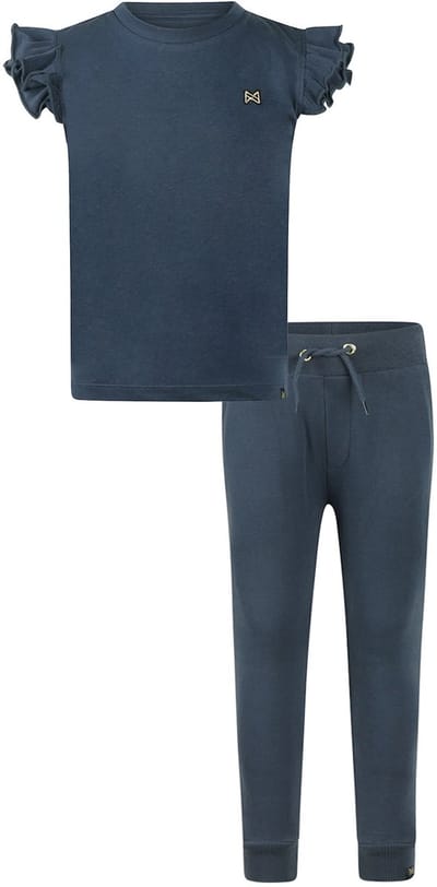 Koko Noko - Basic collection - Biologisch katoen - Kledingset - 2 delig - Joggingbroek Navy - Shirt Navy met roesjes - Maat 92