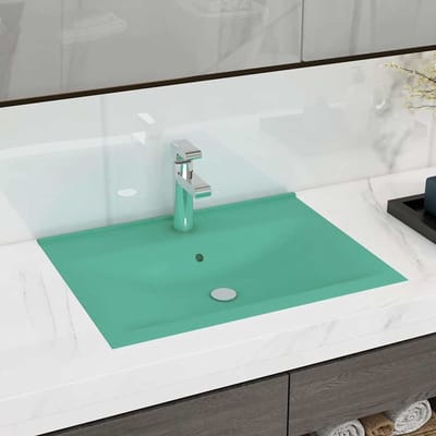 vidaXL - Wastafel - met - kraangat - 60x46 - cm - keramiek - mat - lichtgroen