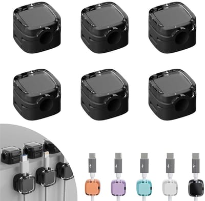 Zwarte Kabelorganiser met 6 Stuks - Zelfklevende Magnetische Kabelhouders voor Kabelbeheer, Oplaadkabels en HDMI Kabels