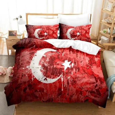 Al Bayrak Turkse Vlag Beddengoed Set Dekbedovertrek Bedset Dekbedovertrek Kussensloop Dekbed King Queen Size Jongens Volwassenen Beddengoed AU Double 180x210cm