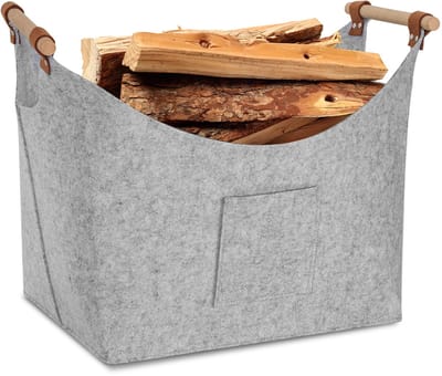 Houtmand vilt - Haardhout Mand - Houtmand voor binnen - 5 mm dik vilt - houten mand voor haardhout voor - Lichtgrijs