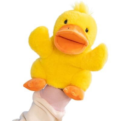 24cm Cartoon Dier Pluche Handpop Kawaii Gele Eend Witte Schaap Interactieve Pluche Speelgoed Verhaal Vertellen Podiumrekwisiet Educatief Cadeau 24cm hand puppet yellow