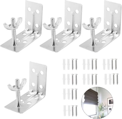 4x Universele Montage L-Beugels met Vleugelmoeren voor Gordijnen en Zonwering - Zilver