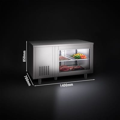 GGM Gastro Kühltisch - 1400x700mm - rückseitig 2 Türen - mit Glasfront Zilver