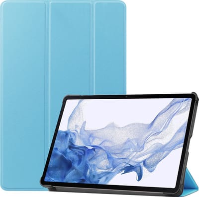 Hoesje - Geschikt voor Samsung Galaxy Tab S8 Plus - Dun & Stevig - Hardcover Book Case - Trifold Bookcase Hoes - Hard Cover - Tablethoes - Lichtblauw