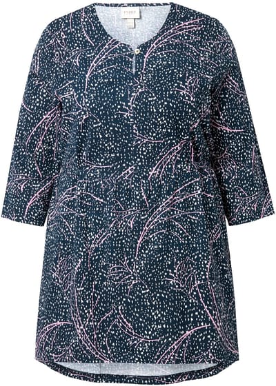 Ulla Popken - Dames - Longshirt A-lijn ronde hals 3/4-mouwen biologisch katoen - Marine - Maat 46+