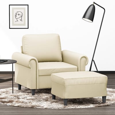 vidaXL - Fauteuil - met - voetenbank - 60 - cm - kunstleer - crèmekleurig