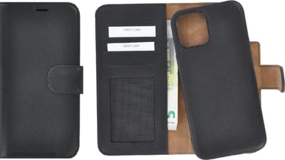 Geschikt voor iPhone 12 pro Max hoesje - Wallet case - Portemonnee Hoes 2in1 Uitneembaar Echt leer Book case Zwart