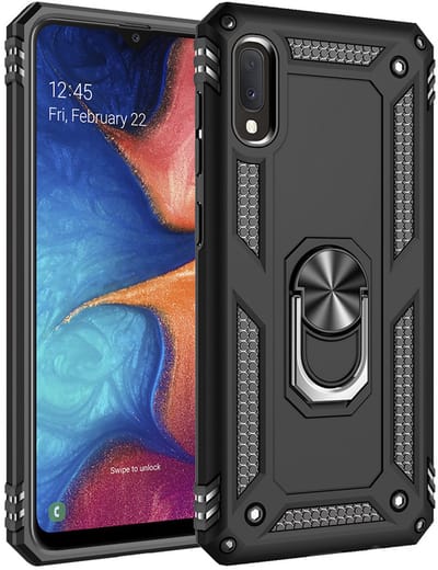 Hoesje Geschikt Voor Samsung Galaxy A10s Armor Hoesje Ringhouder TPU - Zwart