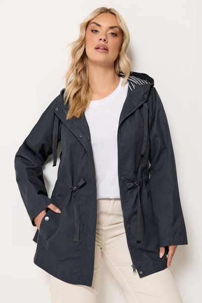 Yours Marineblauw Gestreept Gevoerd Jack Met Capuchon Size 42