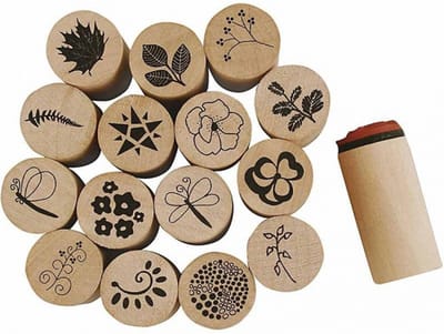 Stempelset bloemen - 15x stuks - hout - knutselen - hobby stempels