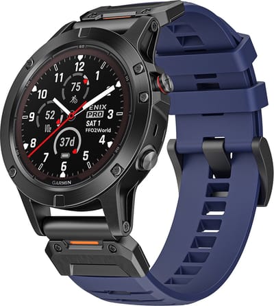 Stravo Garmin Fluororubber bandje geschikt voor Garmin Fenix 5 (Plus) - Fenix 6 (Pro) - Fenix 7 (Pro - Sapphire - Solar) - Fenix E - Fenix 8 47mm - Epix Gen 2 47mm - Quatix 5-6-7 - Quickfit 22mm band voor Garmin smartwatch bandje - Marineblauw
