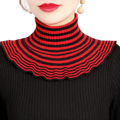 Elegante Gestreepte Gebreide Valse Kraag – Zachte & Warme Winter Sjaal voor Dames – Elastische Pullover Collarsjaal – Modieuze Koreaanse Stijl – Zwart/Rood– Comfortabele Halsbeschermer voor Koude Dagen