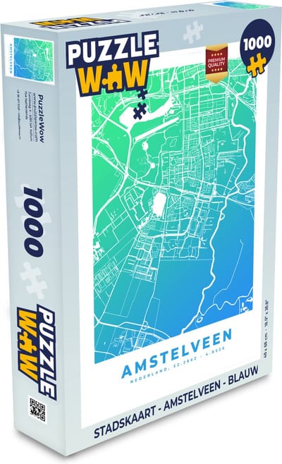 Puzzel Stadskaart - Amstelveen - Blauw - Legpuzzel - Puzzel 1000 stukjes volwassenen - Plattegrond