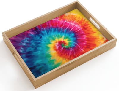 Dienblad hout 40x30 cm - Schootdienblad - Regenboog - Tie dye - Kleurrijk - Blauw - Borrelplank rechthoek - Plateau dienbladen