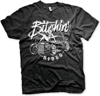 Bitchin' Rides Heren Tshirt -S- Hot Rod Hot Girls Zwart