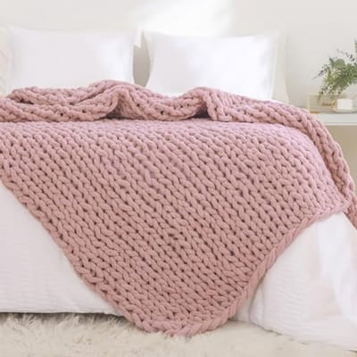Chunky Knit Blanket Throw 129x160cm - Zachte Chenille Plaid voor Bed en Bank