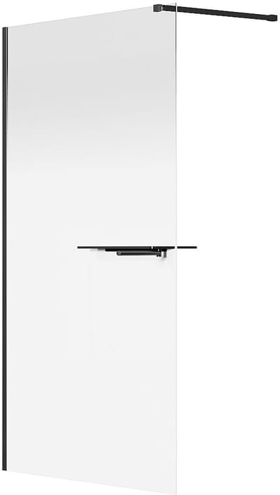 Vente-unique Italiaanse douchewand mist met handdoekhouder en plankjes - 120 x 200 cm - Mat zwart - POMARO