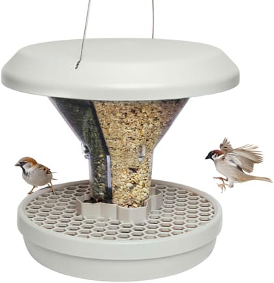 Allecto - Vogelvoeder - Hangende Voederplek - Muizen- en Rattenbestendig - Lichtgrijs - Dubbele Voedselkamers - Geschikt voor Roodborstjes