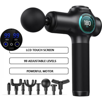 Diepe Weefsel Massagepistool 8 Koppen 99 Snelheden Percussie Massager Voor Spierpijn Verlichting zwart
