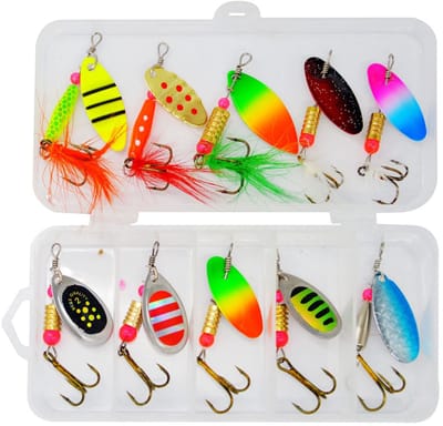 Dailygoods- Spinner Kunstmatige Visserij - 10 Stuk Set - Forellepel/Kunsthaas - Drietandige Haak - Neon Kleuren - Hoogwaardige Materialen - Kunstaas
