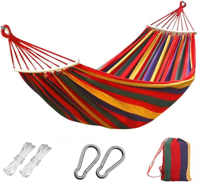 Dubbele Hangmat - Kampeerhangmat Tweepersoons hangmat - Buiten Ontspannen - Geweven van Katoen/Polyester Canvas - 260x100cm - Geel