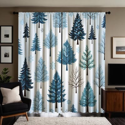 2 stuks set HD Kerst Den Sneeuwvlok decoratief gordijn Blauwe band digitaal bedrukt gordijn Woondecoratie stijl Versierd livi W52H63inchW132H160cm white