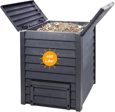Thermo Houtcomposter 400 L, tuincomposter van kunststof, antracietbruin, thermische composteerbak, tuincomposter