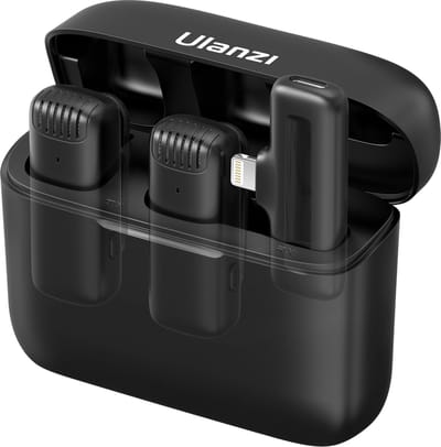 Ulanzi J12 Draadloze smartphone microfoon - Apple Lightning - 2 stuks - Lavalier met oplaadbox - Voor o.a. iPhone 14, 13, 12, 11 - Microfoon voor telefoon / tablet - Plug & Play - Zwart