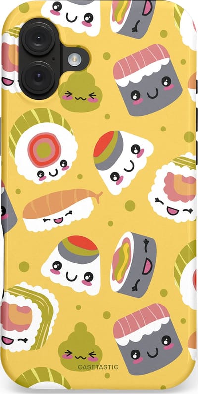 Casetastic hoesje geschikt voor Apple iPhone 16 Plus - MagSafe - Dubbellaagse bescherming - Sushi vriendjes - Fashion Case - Goud Wit Grijs Beige