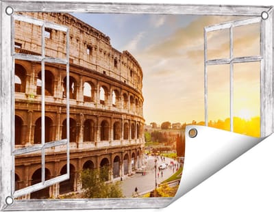 Gards Tuinposter Doorkijk Colosseum bij Zonsondergang in Italïe - 60x40 cm - Tuindoek - Tuindecoratie - Wanddecoratie buiten - Tuinschilderij