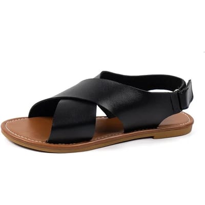 Nieuwe Damessandalen Zomer Gespriem Platte Schoenen Vrouw Strand Schoenen Effen Achterband Peep Toe Dames Sandalen Plus Size 42 black