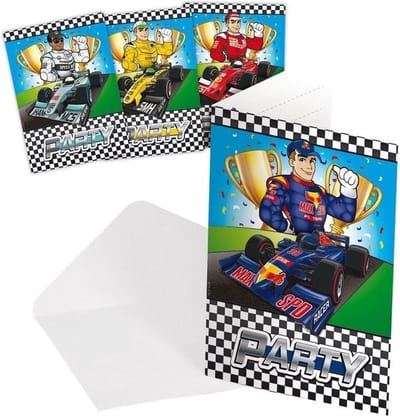 8x Race/Formule 1 thema uitnodigingen.