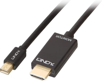 LINDY 36927 DisplayPort-kabel Mini-displayport / HDMI Adapterkabel Mini DisplayPort-stekker, HDMI-A-stekker 2.00 m Zwart