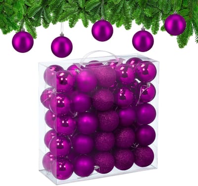 kerstballen set van 50 - Ø 6 cm - kunststof - onbreekbaar - paars