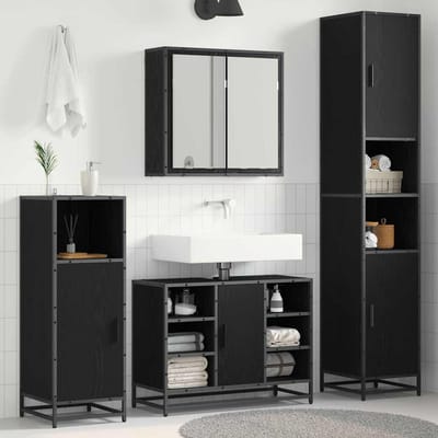 vidaXL - Badkamermeubel - Set - 4 - st - Zwart - Eiken - Bewerkt - hout