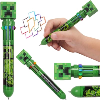 Minecraft Veelkleurige 10in1 balpen voor gamers, automatische schoolpen voor kinderen, 10 kleuren