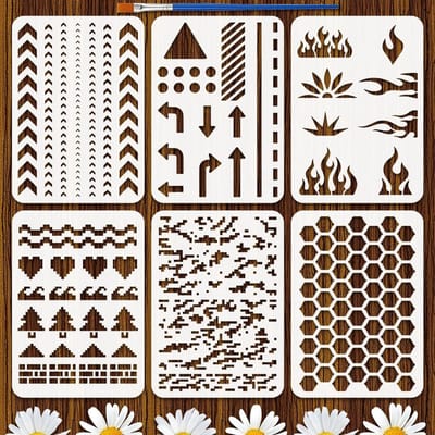 Dailygoods- Spelsjablonen 6 Stuks - Herbruikbare Plastic PET-sjablonen - 21 x 29,7 cm - Pixelkunst - Schilderstencil - Creatieve Inspiratie - Schilderstencils