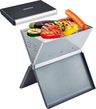 Klapgrill voor op de camping - Bliksemsnelle opbouw - Hittebestendig frame - Laag gewicht - Geschikt voor houtskool - Grote ventilatiesleuven (Olton zwart) Barbecue
