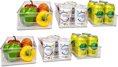 Intirilife Set van 6 Koelkastdozen, Transparante Voorraadkast Organizers - 24.8 x 14.1 x 6.5 / 25.6 x 15 x 8.7 / 26.8 x 16.3 x 8.7 cm - Opbergmand, Doos voor Keuken, Kasten