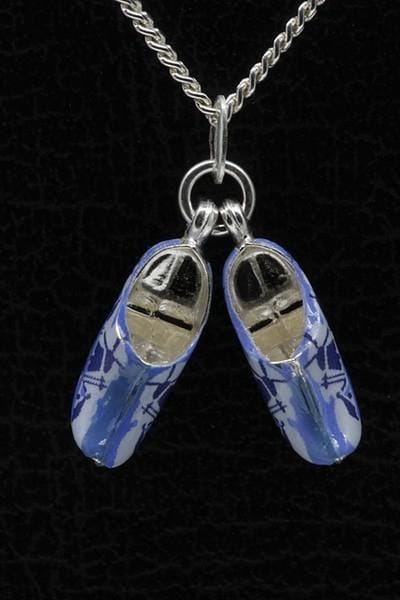 Zilveren Klompen ketting hanger - Delfts blauw
