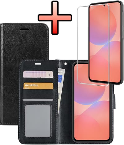Hoesje - Met Screenprotector - Geschikt voor Samsung Galaxy A36 - Luxe Pasjeshouder - Bookcase Portemonee - Flip Case - Kunstleer Book Case - Flipcase - Book Cover - Walletcase - Portemonneehoes - Zwart