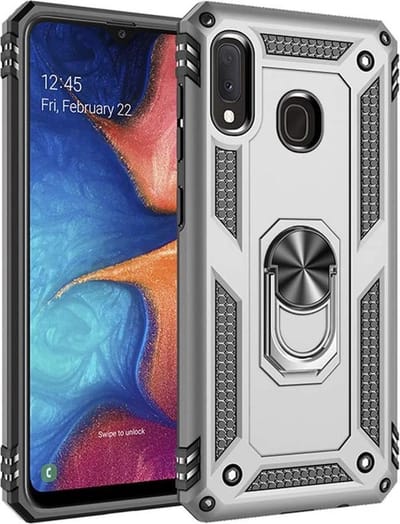 Anti-Shock Hybrid Ring Armor Hoesje Geschikt voor: Samsung Galaxy A20E - zilver