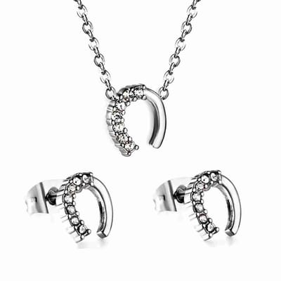 WeLoveSilver - zilveren sieradenset - hoefijzer en kristallen - 6x6x3 cm