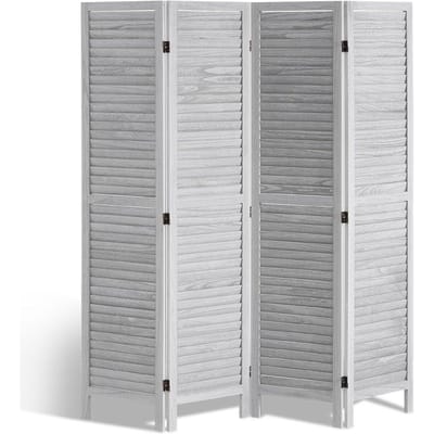 Paravent en Bois Séparateur de Pièce Écran de Confidentialité Séparateur à 4 Panneaux (Gris clair)