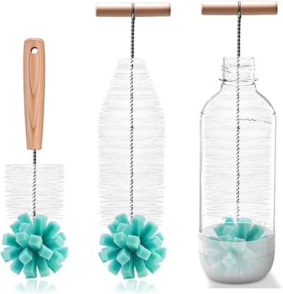 Set van 2 Flessenborstels voor Glazen Flessen, Schoonmaakborstels voor 1 Liter Soda Flessen, Glazen Karaffen en Drinkflessen, Ideaal voor Babyflessen en Keukenaccessoires