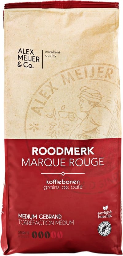 Alex Meijer - Roodmerk Koffiebonen - 1 Kilo - Medium Gebrand - Arabica en Robusta bonen - Horeca Kwaliteit