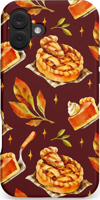 Casetastic hoesje geschikt voor Apple iPhone 16 Plus - MagSafe - Dubbellaagse bescherming - Karamel Appel Ontwerp - Fashion Case - Bruin Bordeaux Goud Oranje