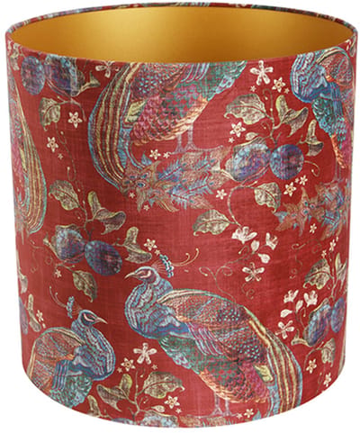 QAZQA cilinder velours - Klassieke Lampenkap - Ø 40 cm - Rode pauw print -