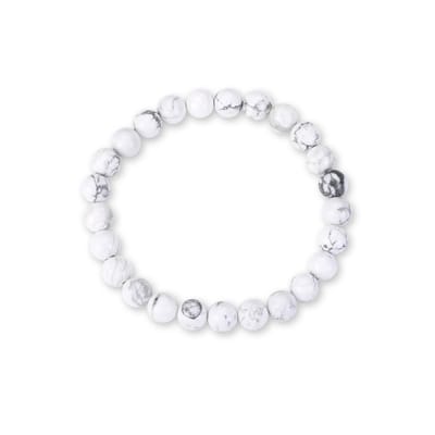 Kralenarmband Wit - Heren en Dames - Unisex - 23 cm - Natuursteen - Cadeau voor hem